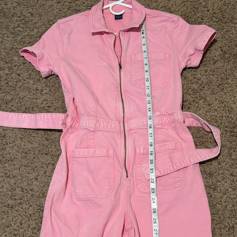 GAP Kids Pink Denim Belted Jumpsuit Romper Size 14 Girl - Picture 6 of 9